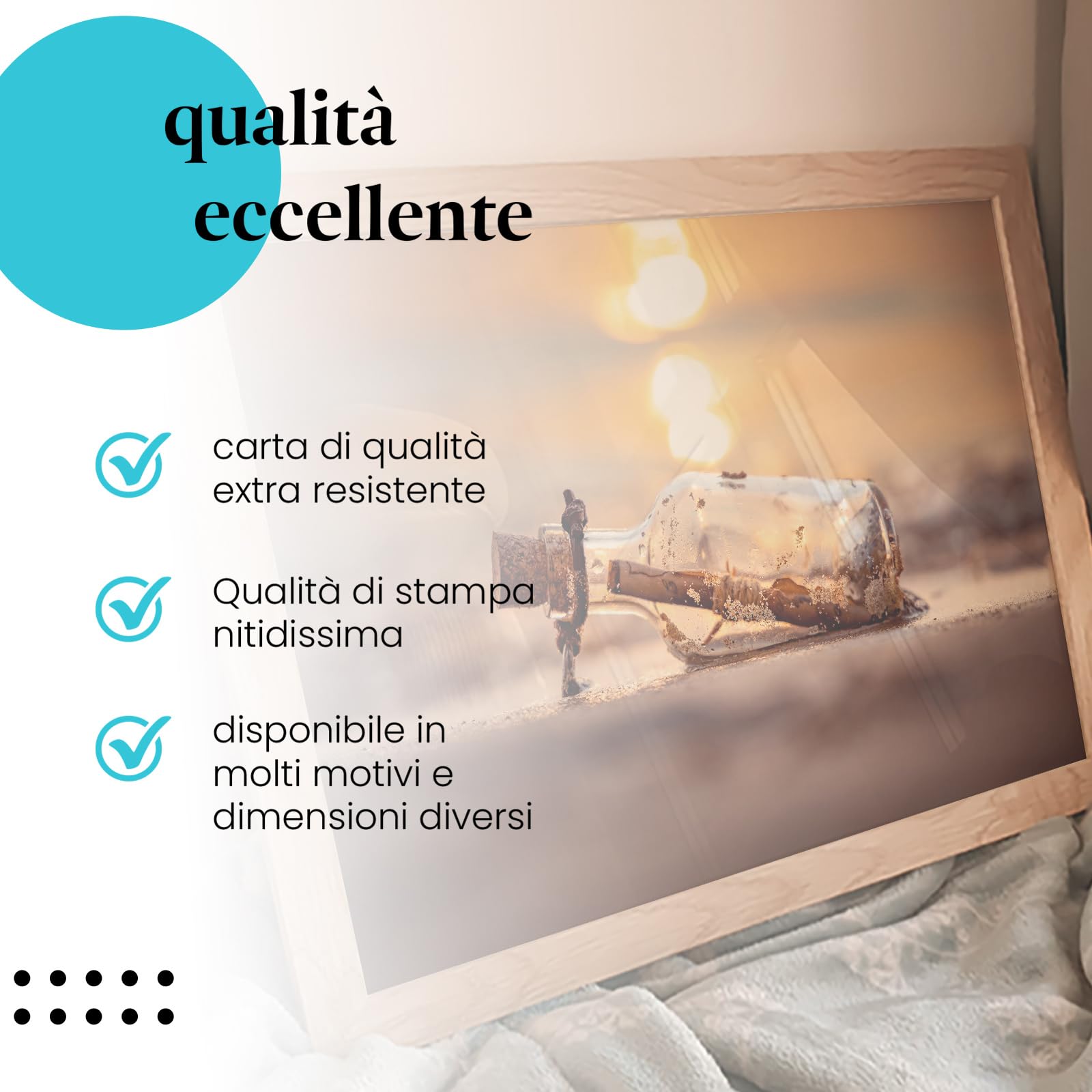Postereck - 3872 - Messaggio in bottiglia, bottiglia spiaggia mare sole onda - Decorazione da Parete, Stampa Artistica, Arredamento Interni, Quadri - Tela - 100,0 cm x 75,0 cm