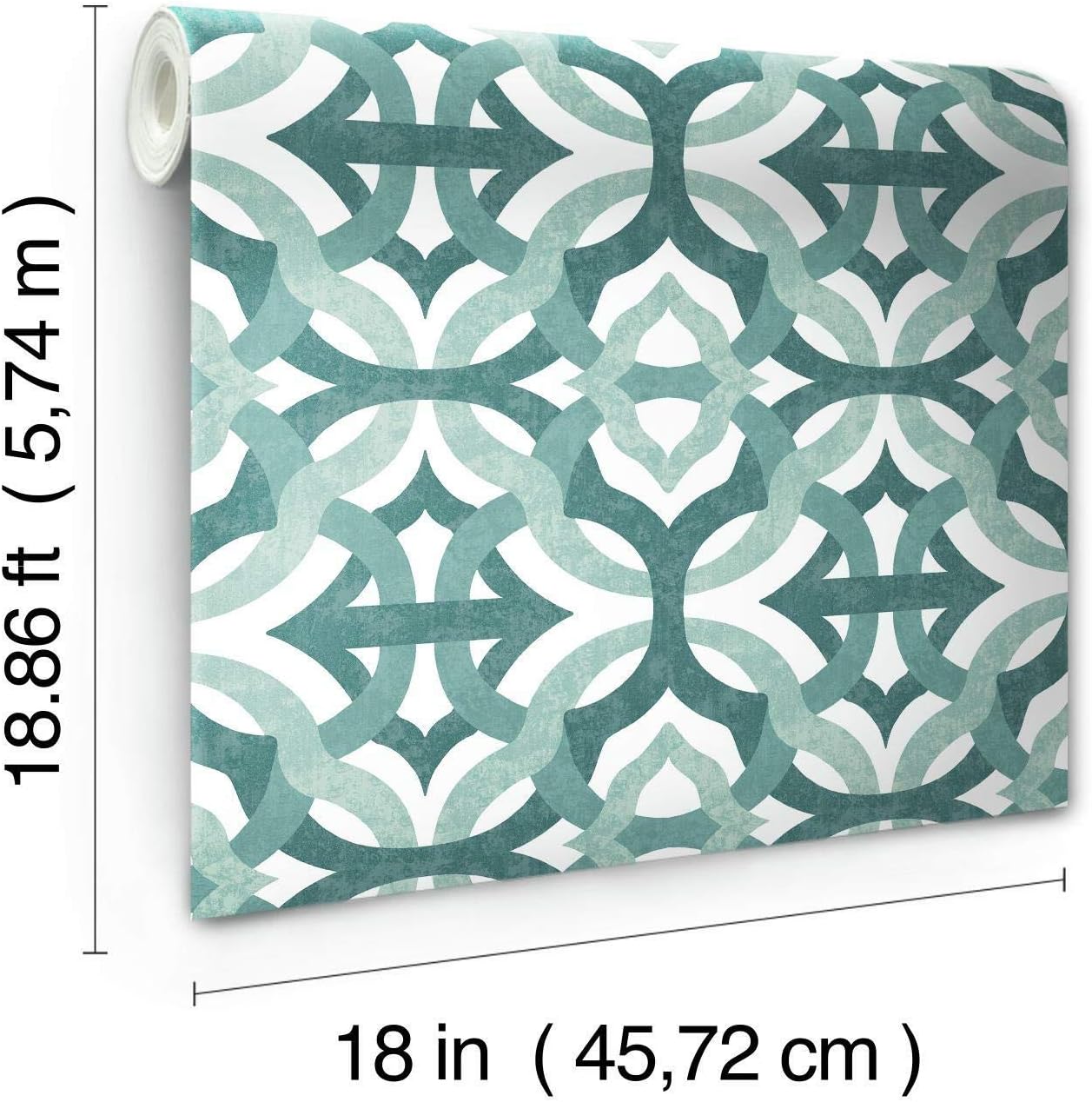 RoomMates Waverly RMK11864RL Tipton Peel and Stick Wallpaper (18 in x 18.86 ft) – Easy Application, No Sticky Residue – Teal and White