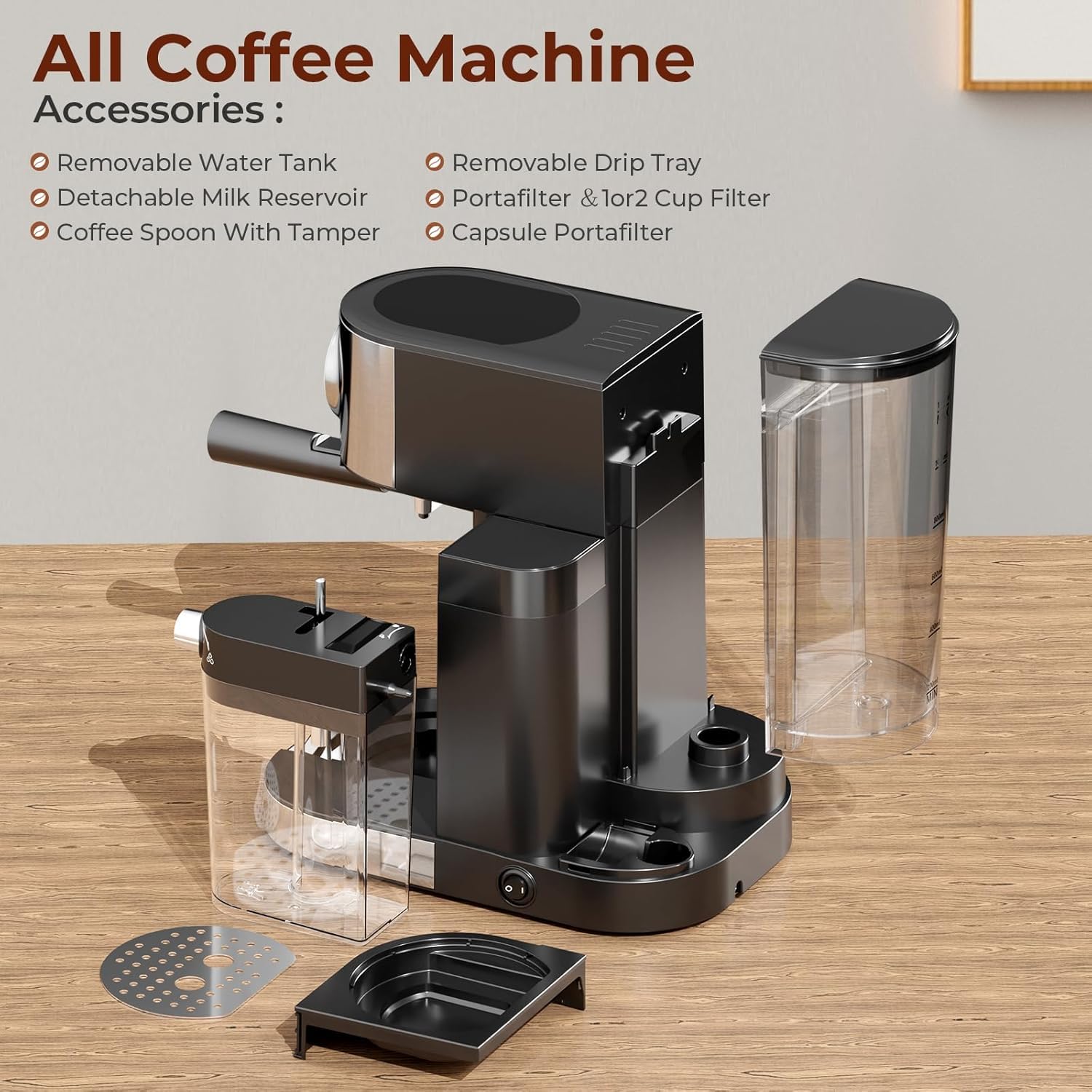 Espresso Machine 20 Bar, Super Compact Espresso Maker Stainless Steel with Touch Screen, Professional Coffee Machine, Automatic Milk Frother for Cappuccino
