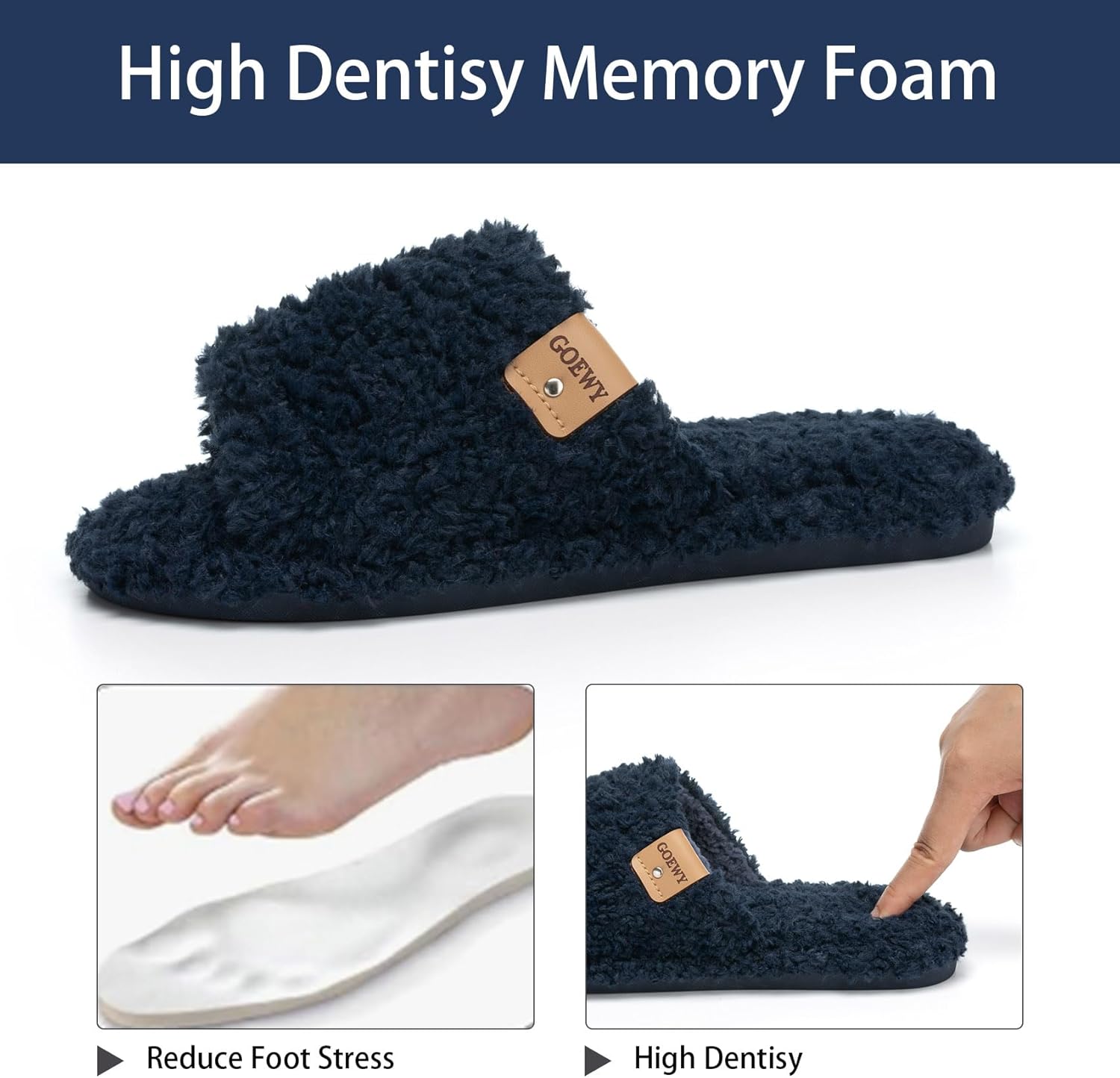 Fuzzy Open Toe Slippers for Women Indoor Cozy Memory Foam Slip On House Slides Shoes Gifts for Womens Her Mom - Image 3
