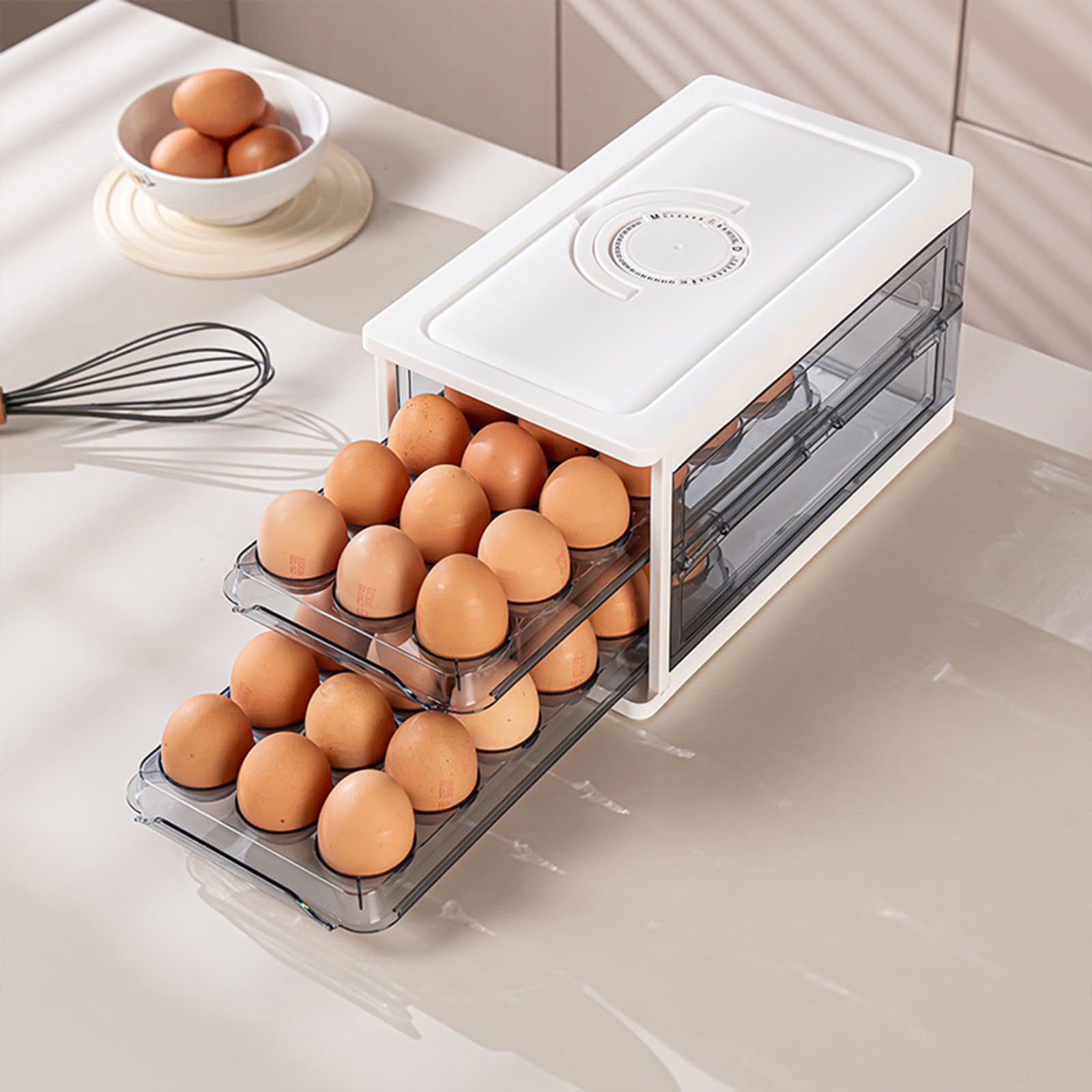 Soporte para Huevos Contenedor de Huevos de Plegable de 2 con y Bandeja Transparente para despensas de Cocina Almacenamiento Organizadores de refrigerador y Soporte de