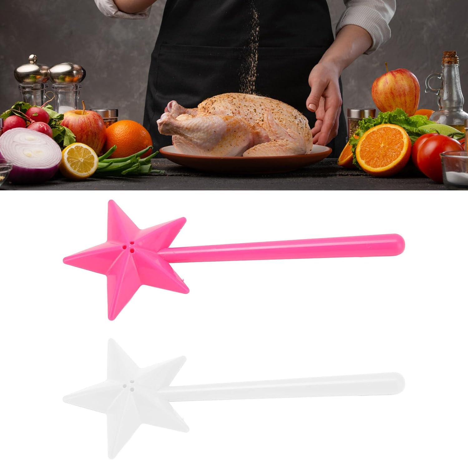 Salt and Pepper Shaker Magic Wand, 2pcs Star Wand Salt and Pepper Dispenser, Pentagram Shape Salt Dispenser for Halloween, Christmas Kitchen Accessories ( & White) (Three