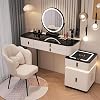Dressing Table with LED Lights, Dimmable Vanity Desk with 5 Drawers, Makeup Charging Station for Bedroom