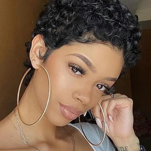 Miniatura 8 de DOcute Peluca corta de corte Pixie Afro, peluca negra natural para mujeres negras, pelucas cortas para mujeres africanas, pelucas cortas Pixie para