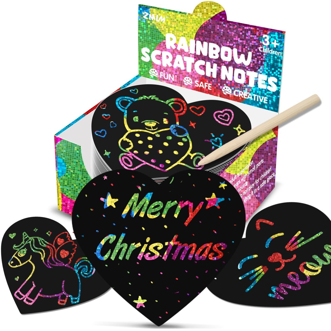 ZMLM Scratch Art for kids - 165 Magic Rainbow Scratch Paper Notes, Love Heart Scratch Cards Sheets, Black Crafts Arts, Classroom Prizes, Birthday Gifts for Girls Boys (Green) — image 1