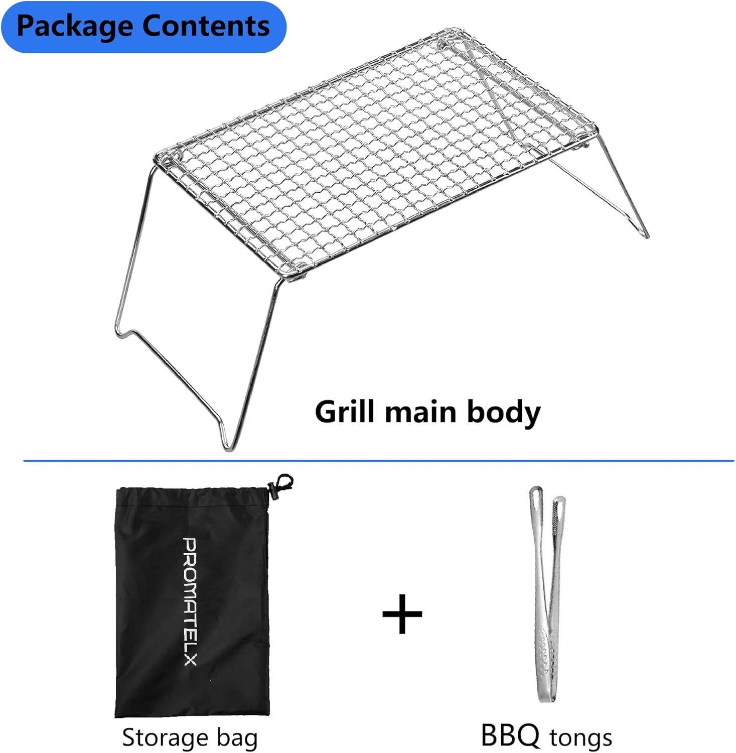 11'' Solo Pack grill，Foldable campfire grill，304 Stainless Steel Portable Charcoal Grill with Carrying Bag for Outdoor Cooking BBQ Picnic (Medium)​