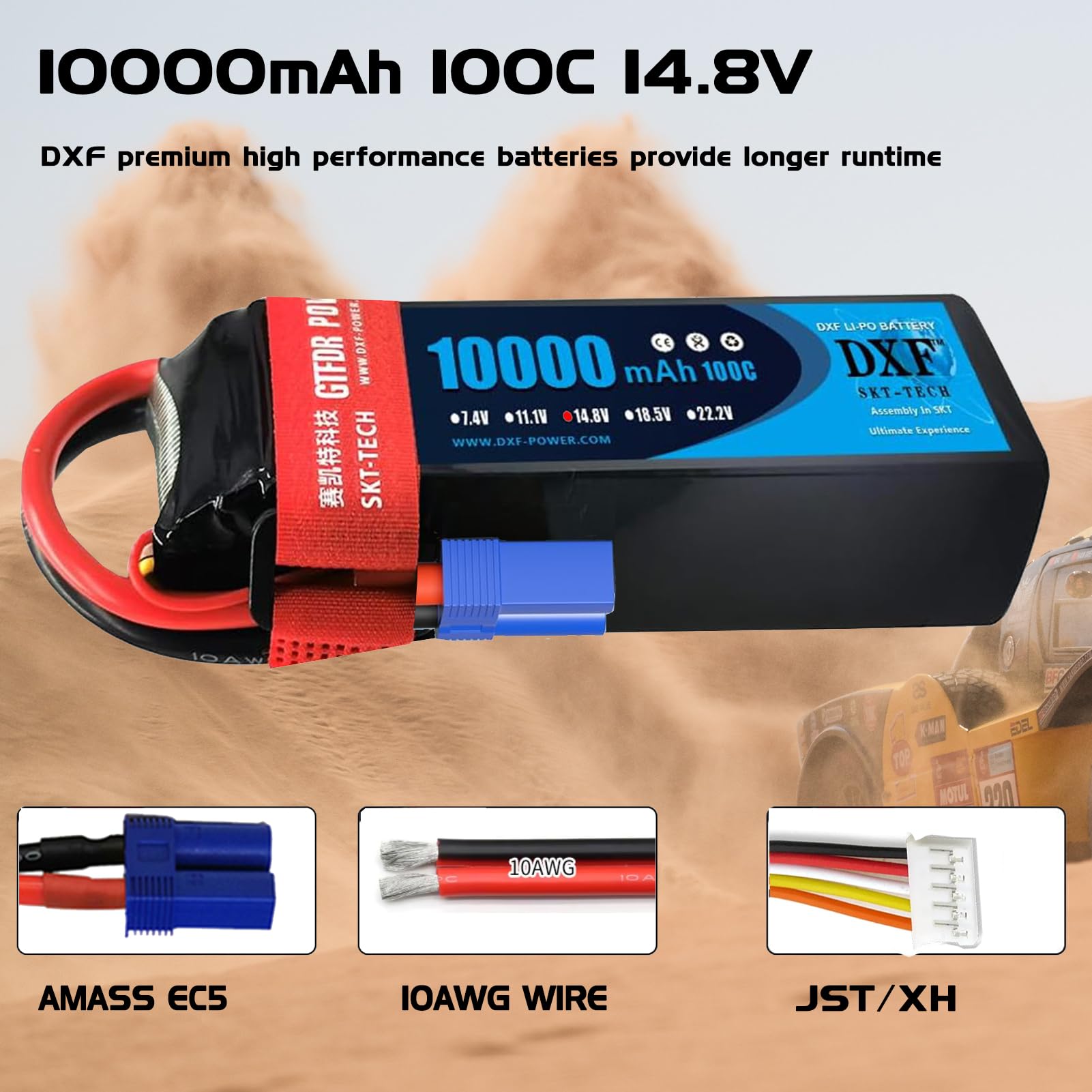 DXF 4S Lipo akumulator 14.8V 100C RC akumulator 10000 mAh z wtyczką EC5 do RC Car RC Ciężarówka RC, samochód ciężarowy, Truggy RC Hobby