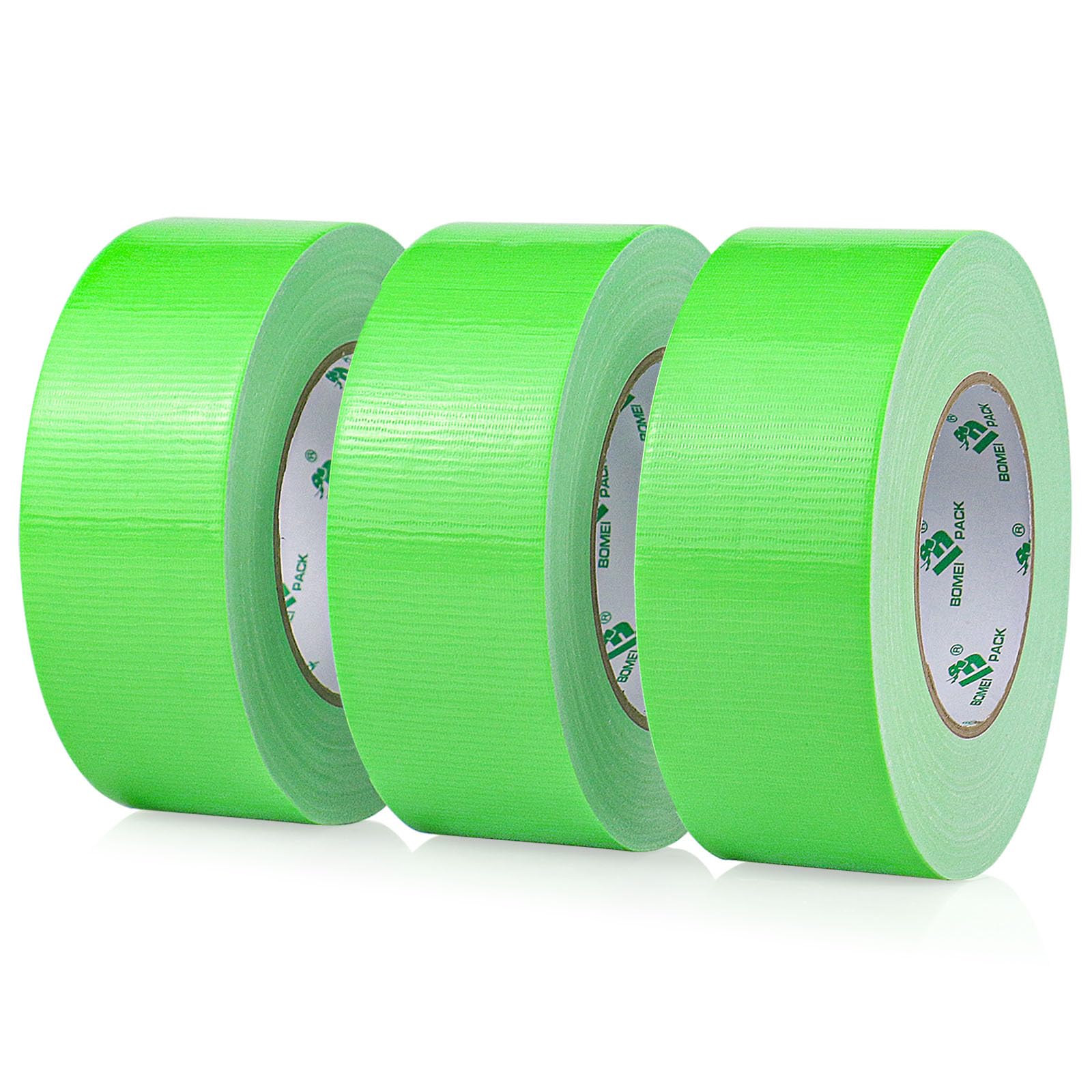 BOMEI PACK 3 Rolls Grass Green Duct Tape 50mm x 50m Reinforced Gaffer Tape Heavy Duty Moving Boxes Sealing Strapping Ducts Fixing Waterproofing DIY Decoration labeling