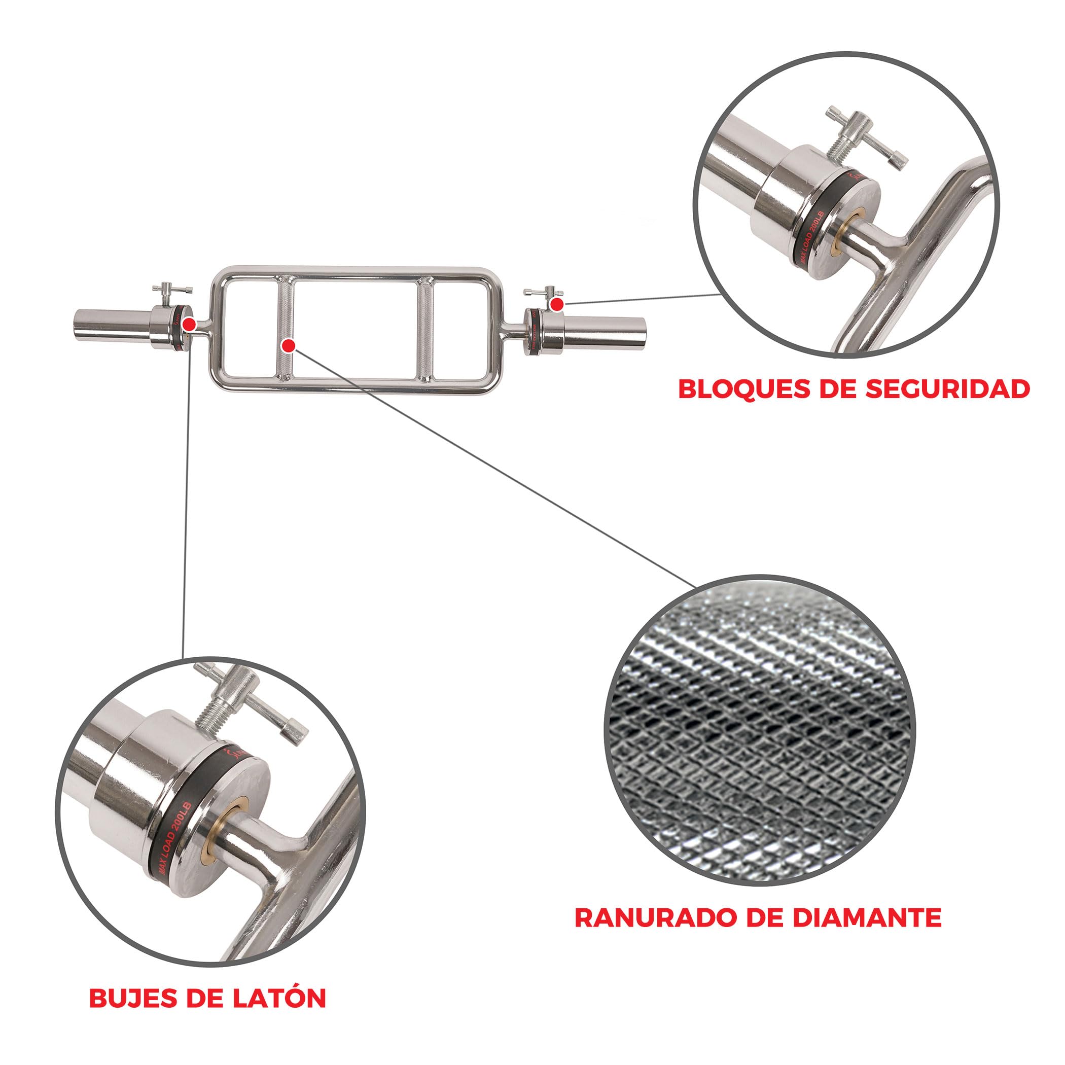 Sunny Health & Fitness Barra Olímpica de Tríceps 86 cm con Collares | Compatible con Discos Olímpicos de 5 cm, Carga Máx. 95 kg, Halterofilia y Culturismo