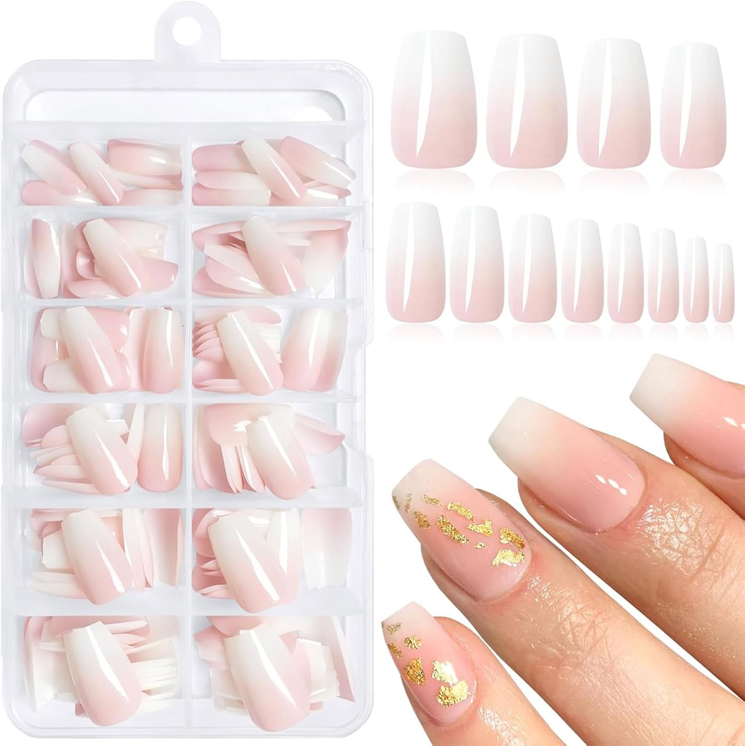 LunarCharm 144pcs Ombre Press on Nails Medium Coffin Artificial Nails Ombre on Nails Short Acrylic Nails Press Us Art Nail Ombre Fake Nails Artificial Fingernails