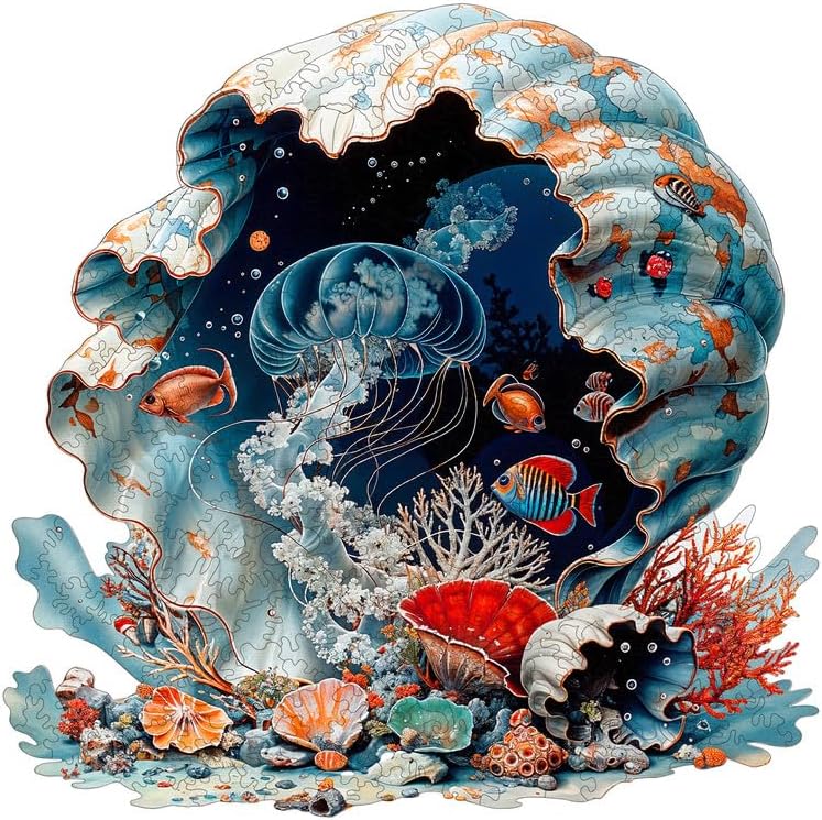 Jigfoxy Rompecabezas de madera para adultos, rompecabezas de madera de conchas marinas para adultos, rompecabezas de madera con forma de animal