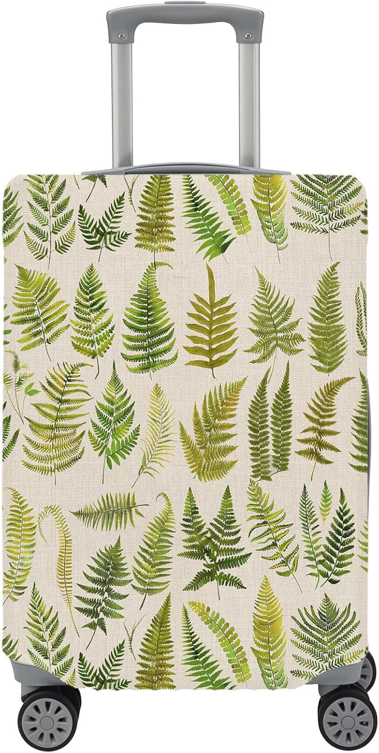 Travel Luggage Cover Sage Green Fern Leaf Stretch Washable Suitcase Protector Plant Botanical Art Printed Scratch Resistant Luggage Cover for 26-28 Inch Carry On Luggage