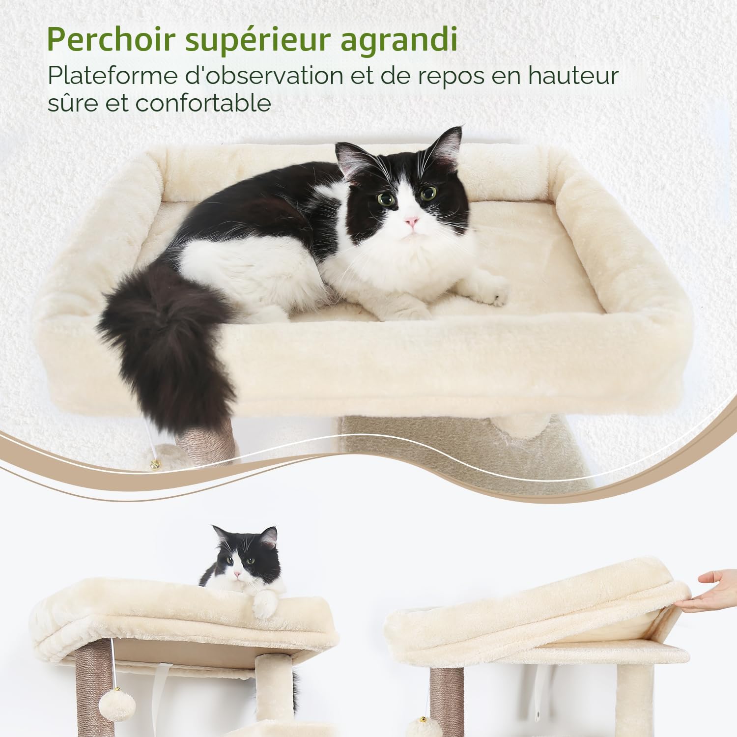 Globlazer Arbre a Chat Grand Hauteur 178 cm avec Doux Hamac, 2 Grandes Niches, Plateforme, Pente Sisal Peluche, Jouets, Arbres à Chat Coin Solide pour Gros Chats Repos Jeu Escalade (F70 Pro, Beige)