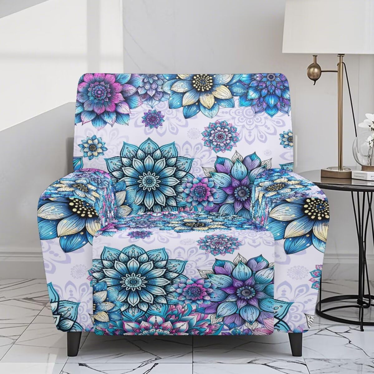 Tevecatos Mandala Flower Recliner Chair Cover with Side Pocket Breathable Reclining Sofa Slipcover Breathable Reclining Slipcover Washable Recliner Couch Cover for pets