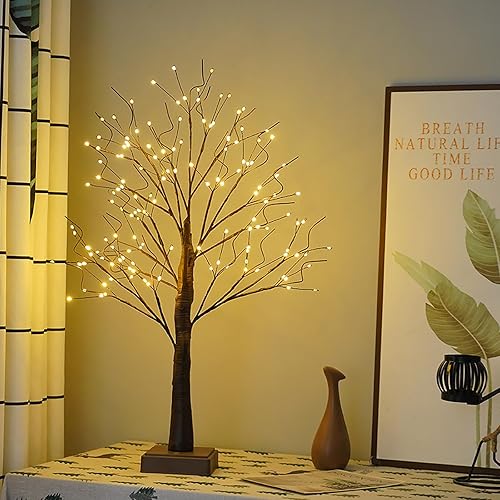 Lámpara de árbol artificial de 144 LED con temporizador, árboles de abedul con luces LED, lámpara de árboles iluminada con USB / batería, espíritu