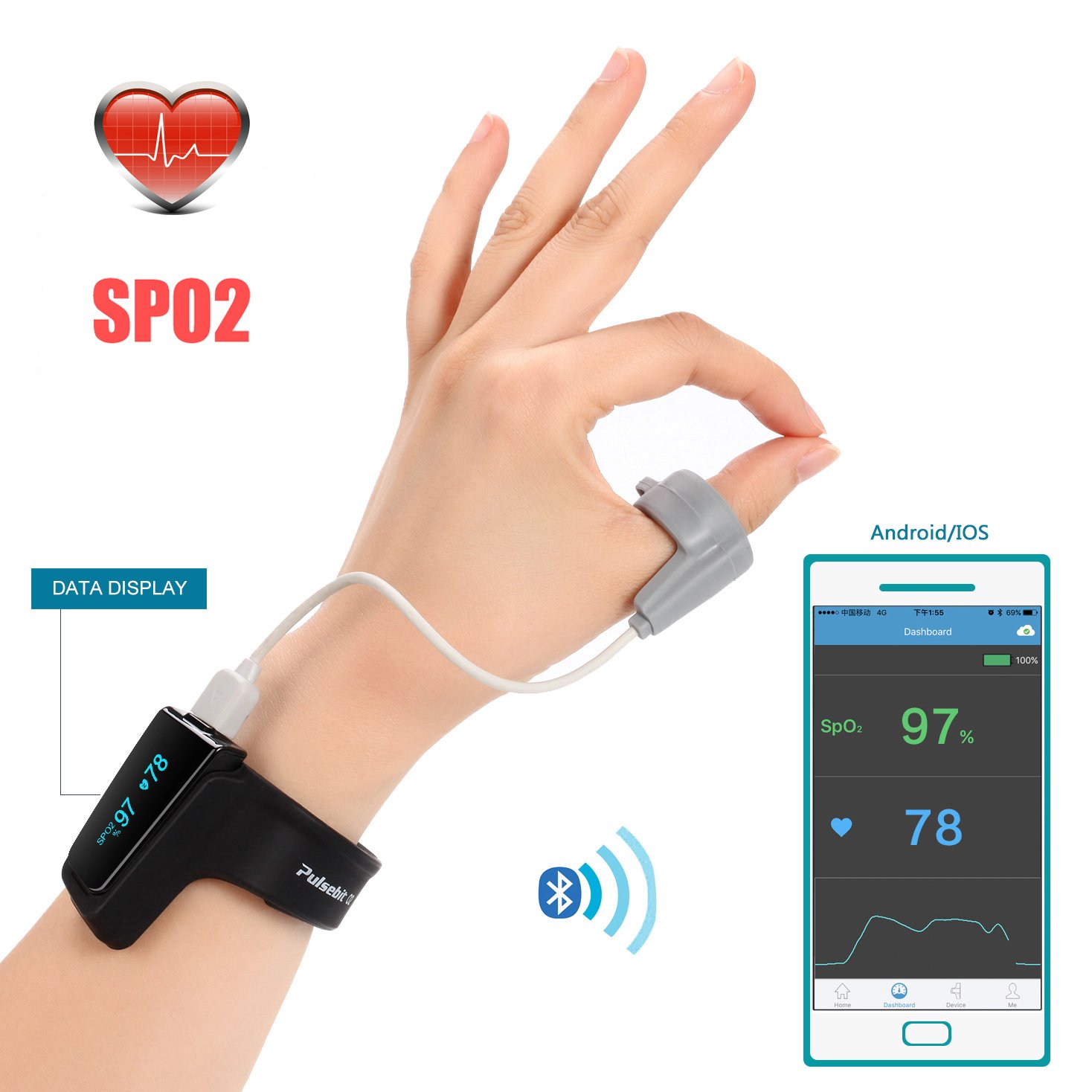 Schlafmonitor – Anti-Schnarchen Schlafhilfe Armbanduhr – Überwachung der Herzfrequenz – SpO2-Pulsoximeter-Alarm – kabellos Bluetooth für Schlafapnoe mit LED-Bildschirm