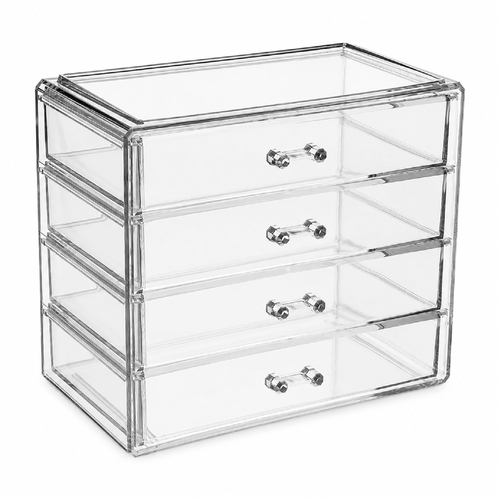 Healeved Scatola di immagazzinaggio di trucco acrilico 4 cassetti Desktop Cosmetic Organizer Grande Caso di trucco domestico a quattro strati per cosmetici da tavolo Vanity