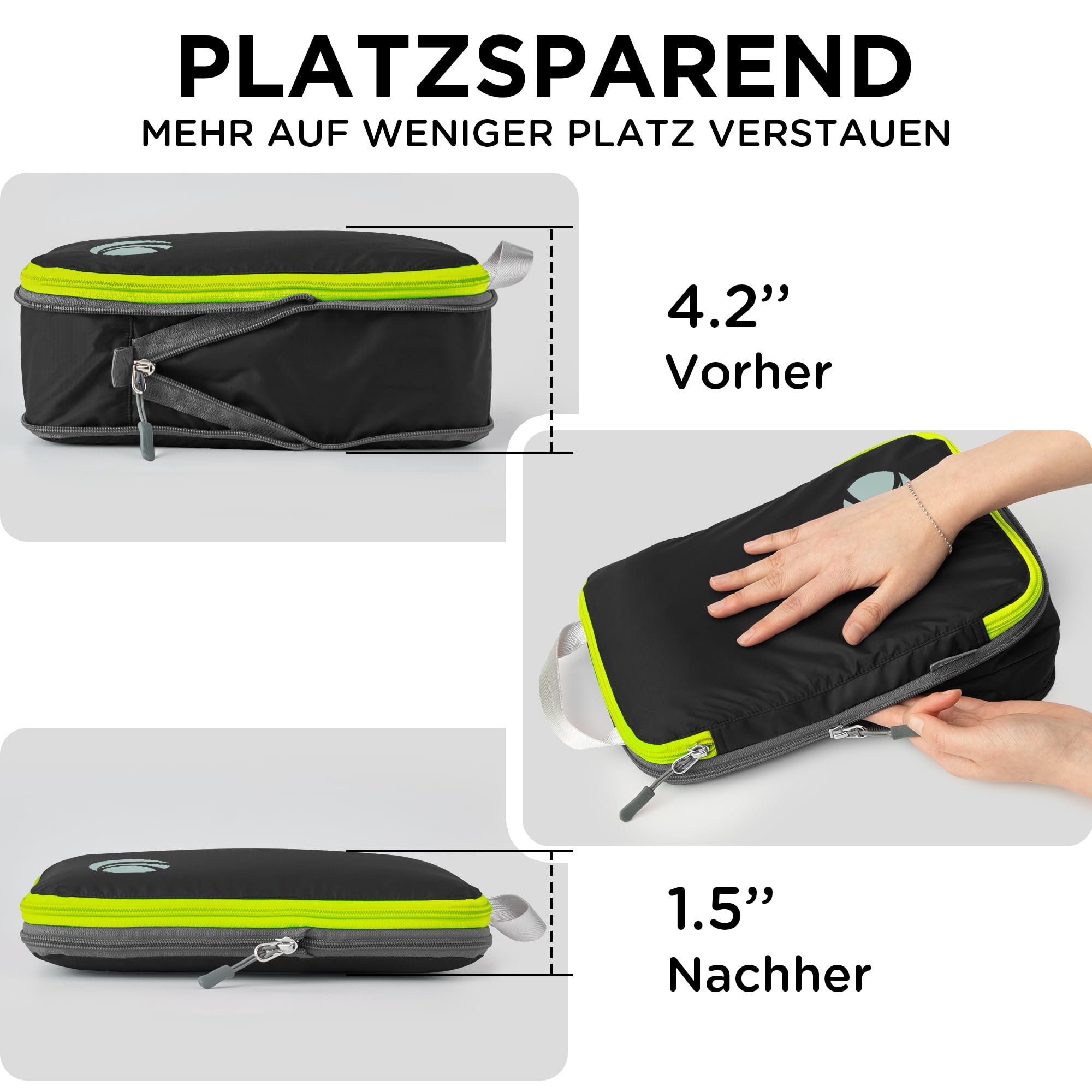 Cipway Kompression Koffer Organizer Set für Rucksack ，Ultraleichte Packtaschen Compression Packing Cubes Packwürfel Kofferorganizer Packtaschen Kleidertaschen für Reiseorganizer(schwarz, 8 Stück)