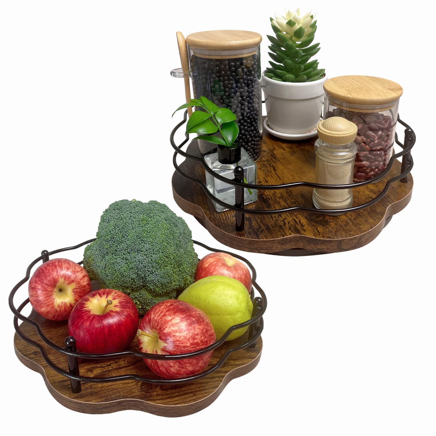 Lazy Susan Drehteller Aus Holz Mit Metallkante, 27,9 Cm – Drehbarer Organizer Für Gewürze, Küche & Esstisch