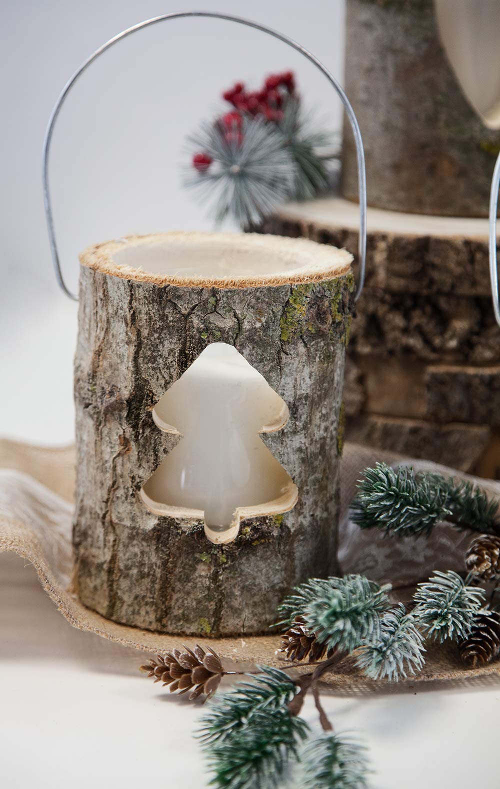 Neoflavie Set 14 Lanterne In Legno Per Matrimonio Rustico: 42 Pezzi Con Candele LED E Ghirlande Eucalipto - 3