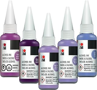 Marabu Purple Alcohol Ink Set - 5 Color Set, Purple, Aubergine, Lilac, Pastel Lilac, Neon Violet - Epoxy Resin, Tumbler Making, Paper - Large 0.68 Ounce Inks