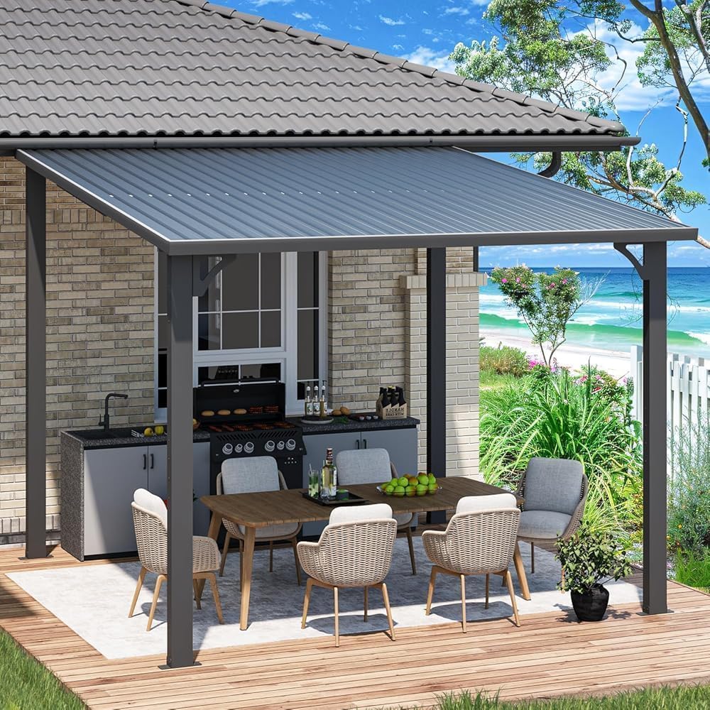 YODOLLA 3x3m Hardtop Pergola Aluminium Jardin Exterieur,Pergola Adossée