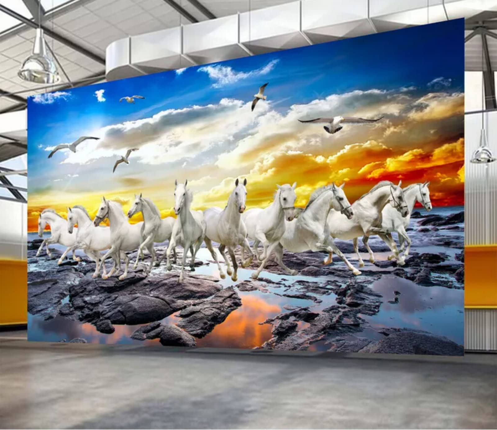 Papier peint panoramique oiseau pour transformer un mur vide en décor 3D salon