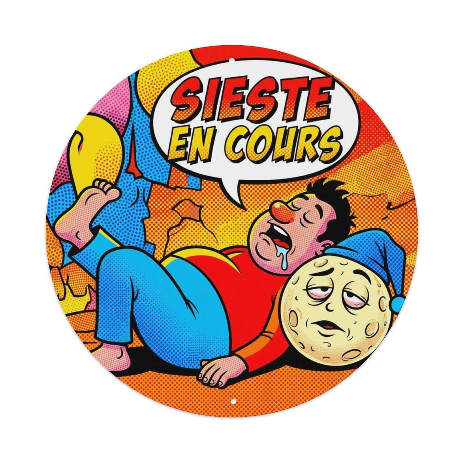 Sieste En Cours Nap Bedroom Door Sign Pop Art Metal Tin Sign