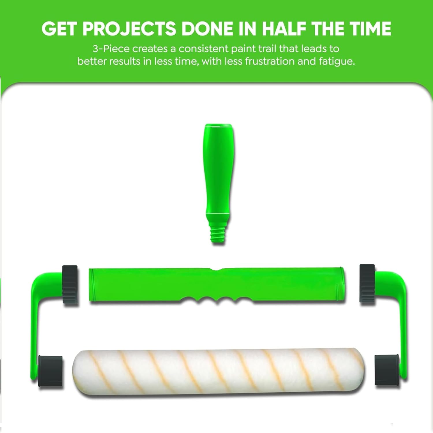 Ergonomic Paint Roller - 18 inch Paint Roller Frame Kit with Extension Handle - Comfortable Grip to Minimize Hand Stress & Fatigue, Get Projects Done in 1/2 The Time