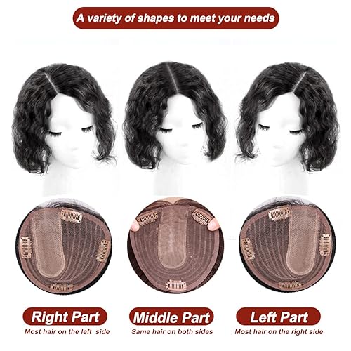 Miniatura 7 de Peluca de cabello humano rizado natural para mujer, con clip, 5.1 x 5.5 in, parte superior plateada, parte izquierda para cubrir pérdida de cabello,