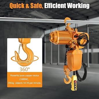 1 Ton Electric Chain Hoist Single Phase 2204Lbs 10ft Lift Height Double Chain with Electric Hook Lift Ceiling Mount Pulley Electric Winch G80 with Wired Controllerler 110V for Warehouse Factories