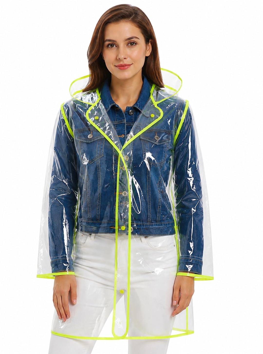 Shelikes Women's Yellow ’S Raincoat Transparent Waterproof Rain Mac Jacket Clear Lightweight Raincoats With Hood & Pockets For Camping Outdoor Events & Travel