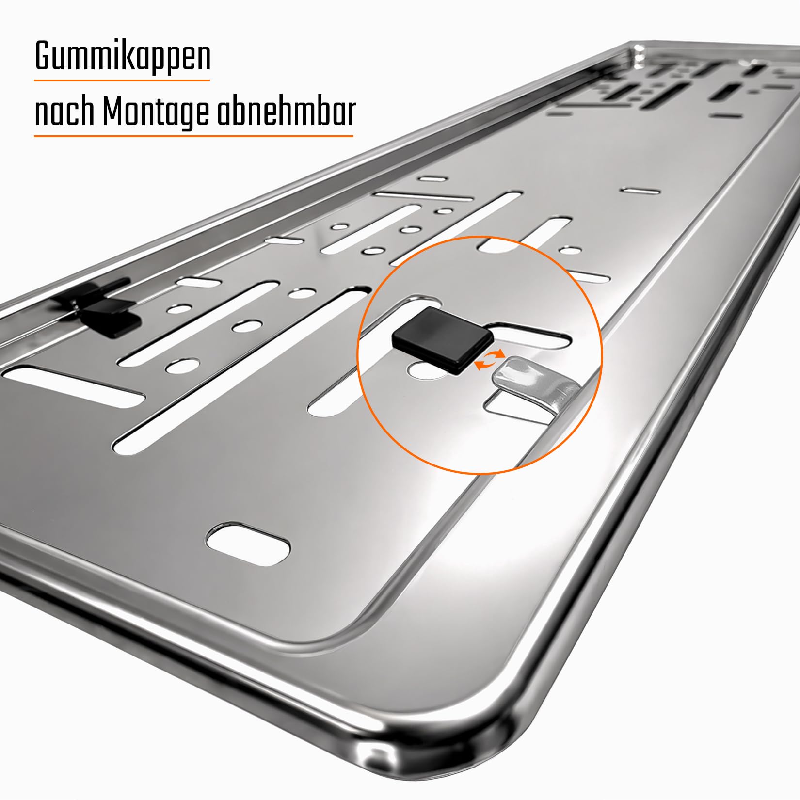 Kennzeichenhalter Österreich Edelstahl Nummernschildhalterung für Kennzeichen 520x120mm auch auch passend für Gebogene Stoßstangen - Wechselkennzeichen - ÖSTERREICH - Bessere Handhabung