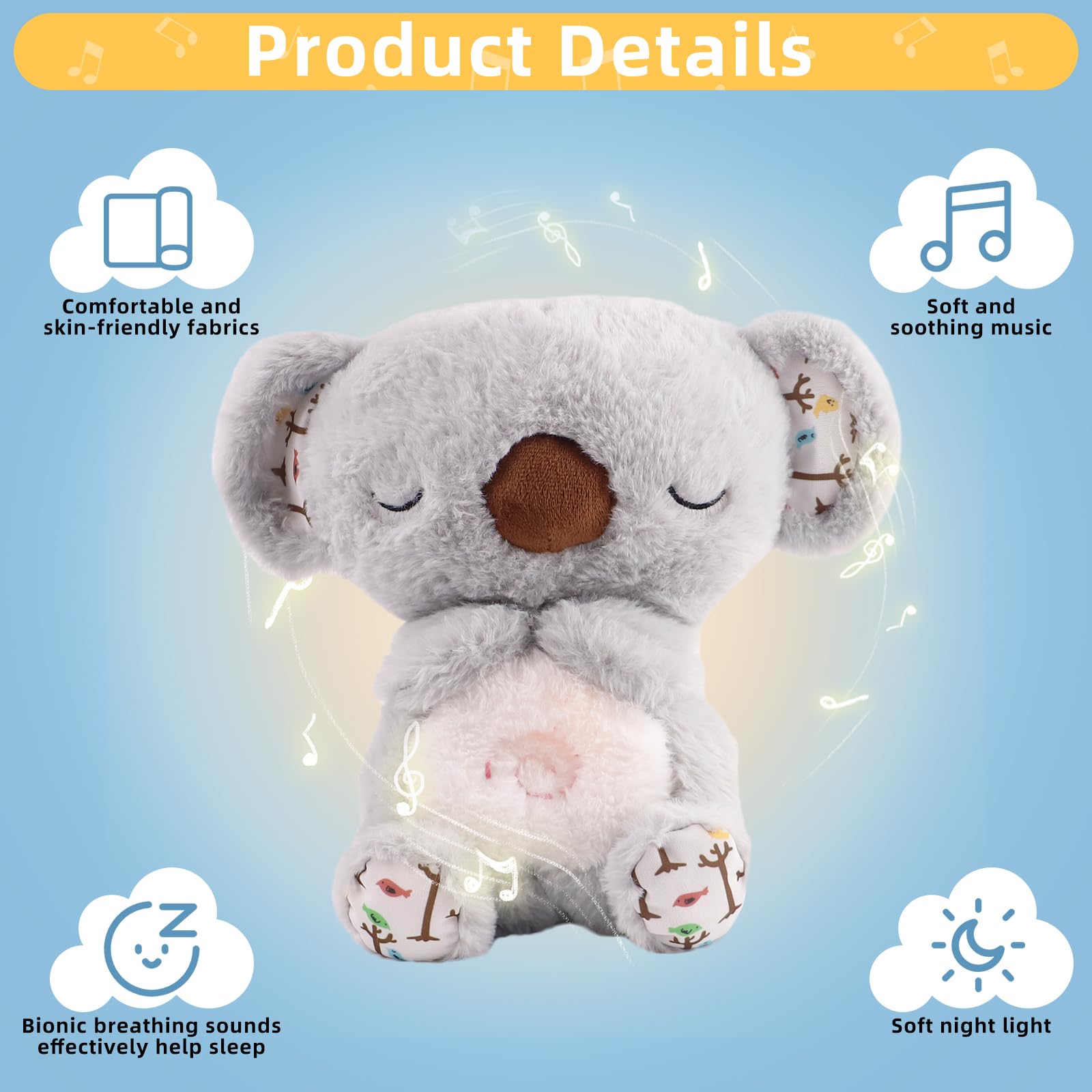 Niaetuto Koala Rilassante,Lontra Che Respira,Peluche Che Respira Con 5 Musica,Suoni,Luci e Movimento Respiratorio,Peluche Koala Calmante per Bambini Compagno Di Sonno,Ideale Regalo Neonato