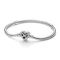 PANDORA Bracciale Moments in maglia snake in argento Sterling con chiusura a forma di cuore con simbolo dell’infinito con zirconi cubici trasparenti, 21