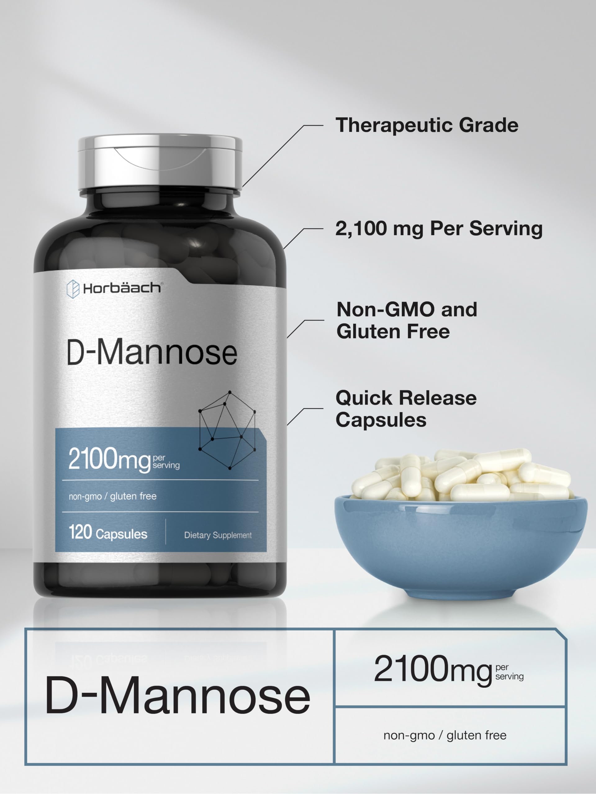 Horbäach D - Mannose Supplement 2100mg | 120 Capsules — Amazon image 4