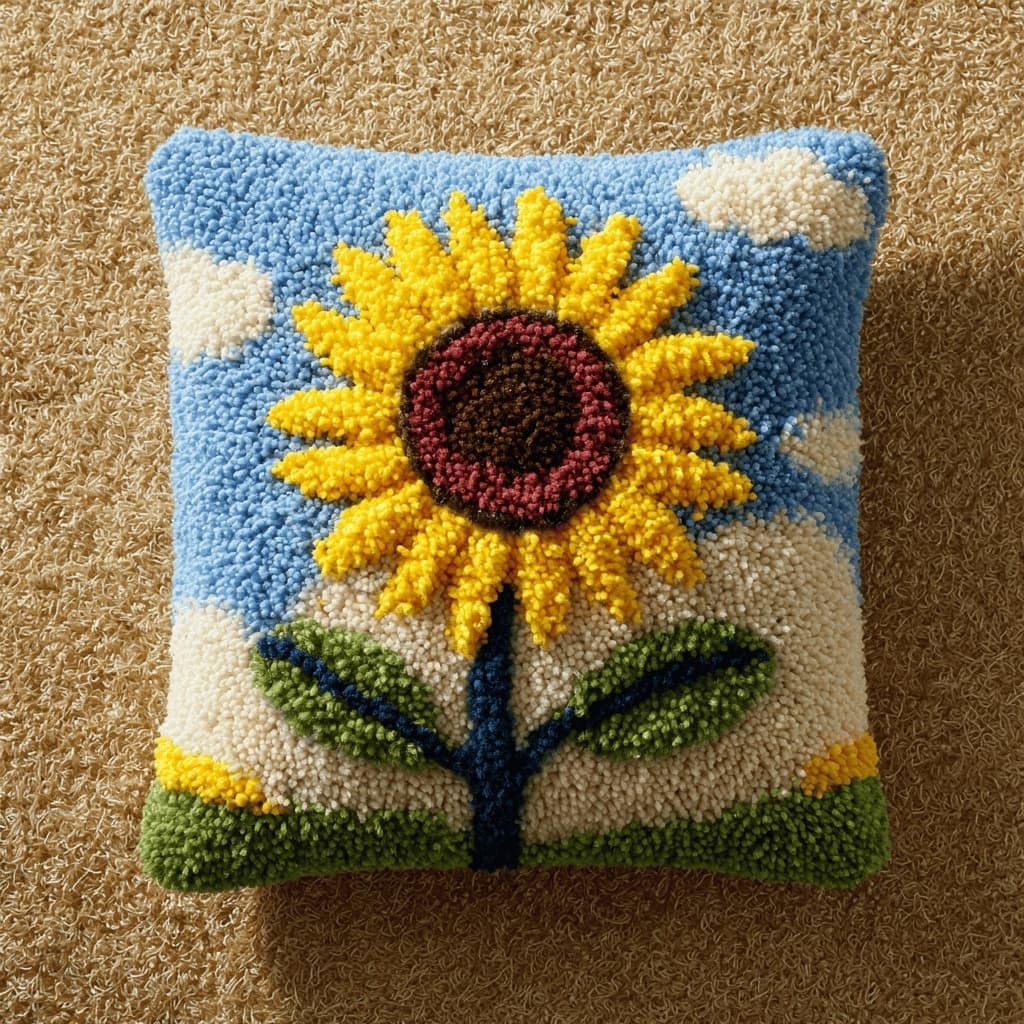 AxiangziK Latch Hook Cushion Kits,Sunflower DIY Needlework Pillow Cover Cushion Rug Making Kit,17X17Inch Handmade Embroidery Kits, Decorative Throw Pillow Cover for Sofa Cushions, Bedroom Decor