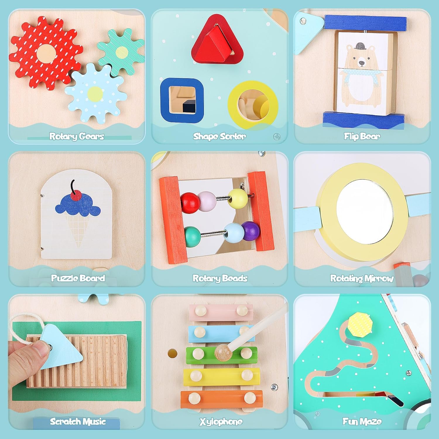 Andador de Madera Bebés 10 en 1, Centro de Actividades de Aprendizaje Múltiple, Carro Caminador para Bebé el Desarrollo Temprano, Juguetes Andador para Bebés