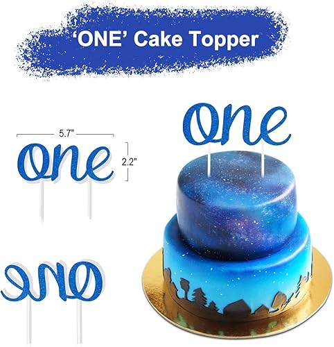 Miniatura 4 de Decoraciones de primer cumpleaños para niño con pancarta de arpillera para silla alta, decoración de pastel, corona de sombrero azul para fiesta de