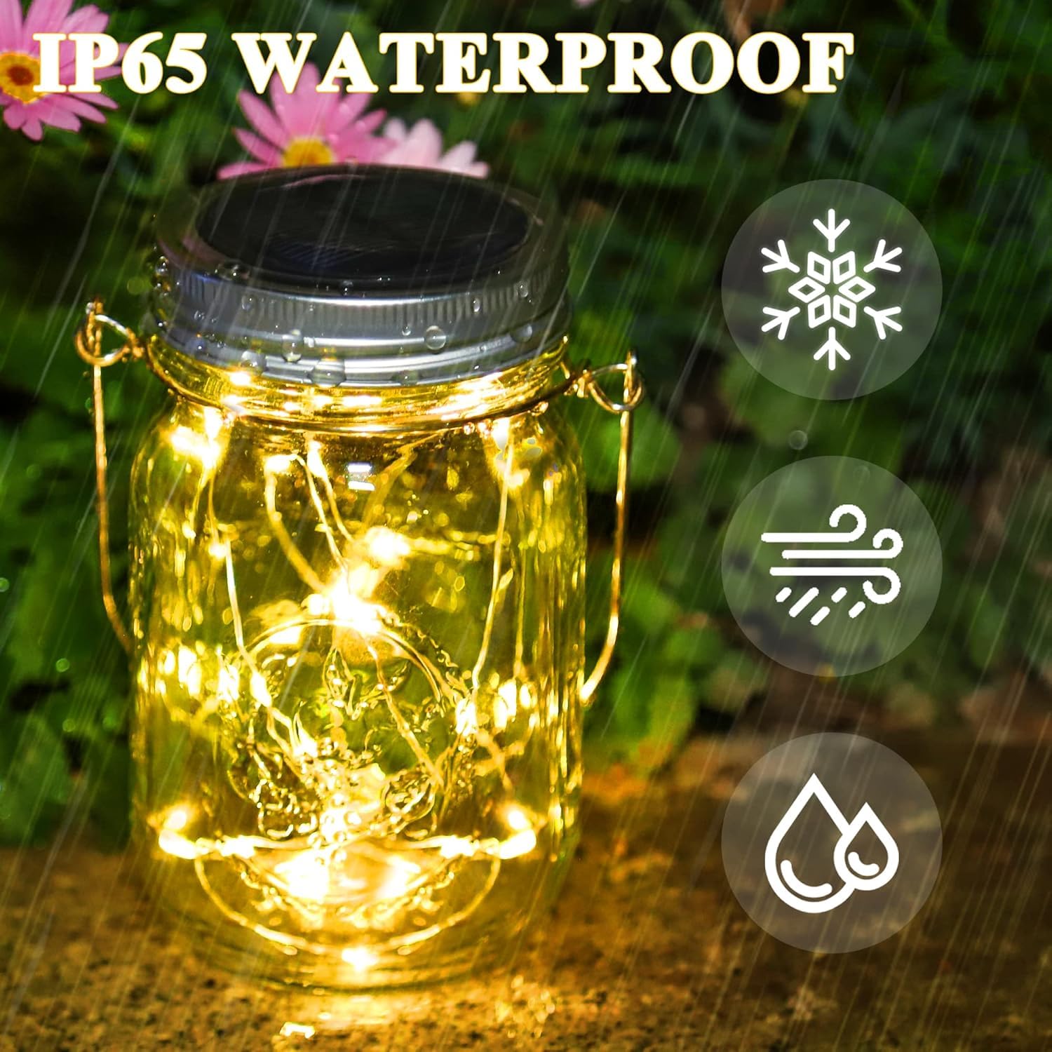Lumière de Jardin Solaire - 4 Pièces Lanterne de Verre Solaire Imperméable Mason Jar Lanterne Jardin Exterieur pour Décoration de L'éclairage Intérieur Extérieur Chambre Maison Noël (4 Pièces)