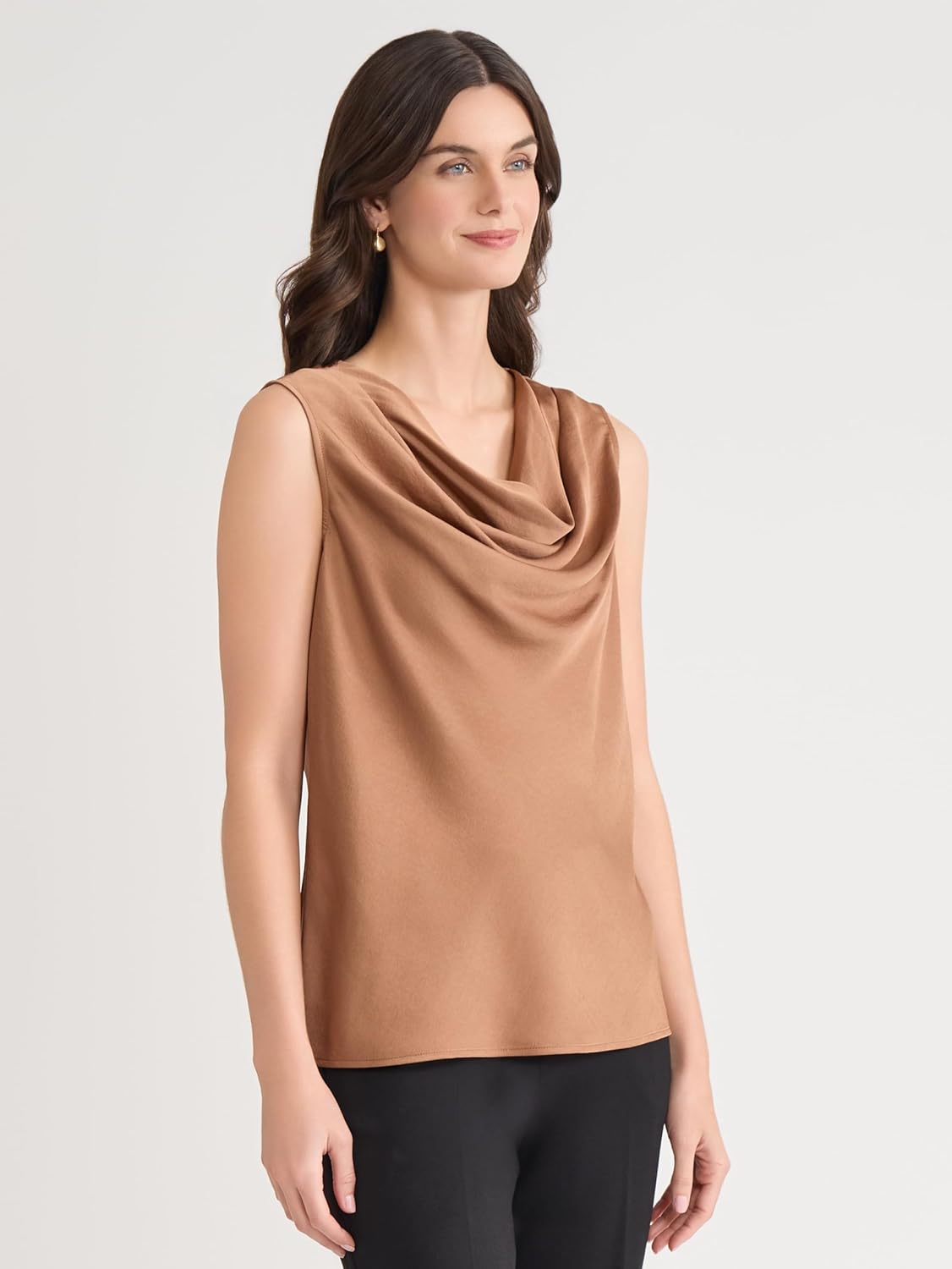 Kasper Womens Sleeveless Drape-Neck Satin Top - Image 4