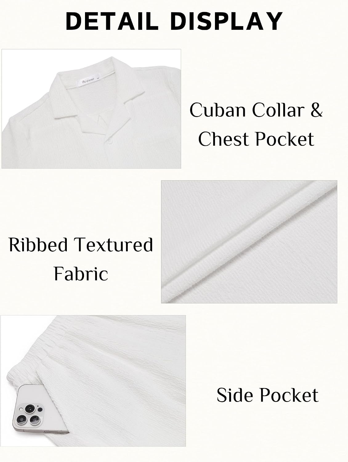 Arshiner Boys' 2-Piece Ribbed Textured Outfits Short Sleeve Cuban Collar Shirt & Shorts Set Summer Beach Clothes 4-12 Years