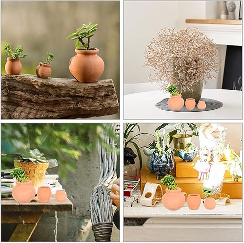 Miniatura 5 de EXCEART Macetas de arcilla en miniatura para casa de muñecas, macetas de terracota pequeñas para suculentas, maceta Tini Pottery Cactus Nursery
