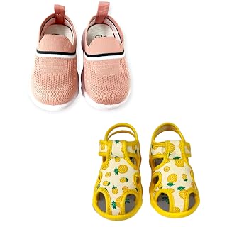 Coolz Kids Chu-Chu Sound Musical Sandals and Shoes Combo (2 Pairs) for Baby Boys and Girls (Peach and Yellow, UK Footwear Size System, Toddler, Age, Medium, 21 Months)