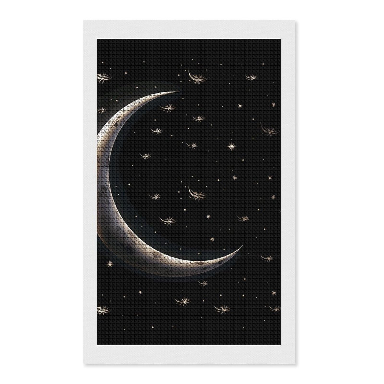 Crescent Moon on Black Background Diamond Art Kits for Adults, DIY 5D Diamonds Painting Kits for Beginner, Round Full Drill Diamond Dots Painting, 12"x20" Diamonds Pictures Gem Art And Crafts Wall Dec