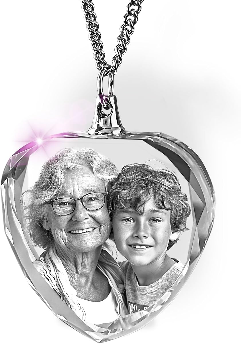 ArtPix 3D Crystal Photo Necklace - Anniversary Custom Gift for Her, Couples