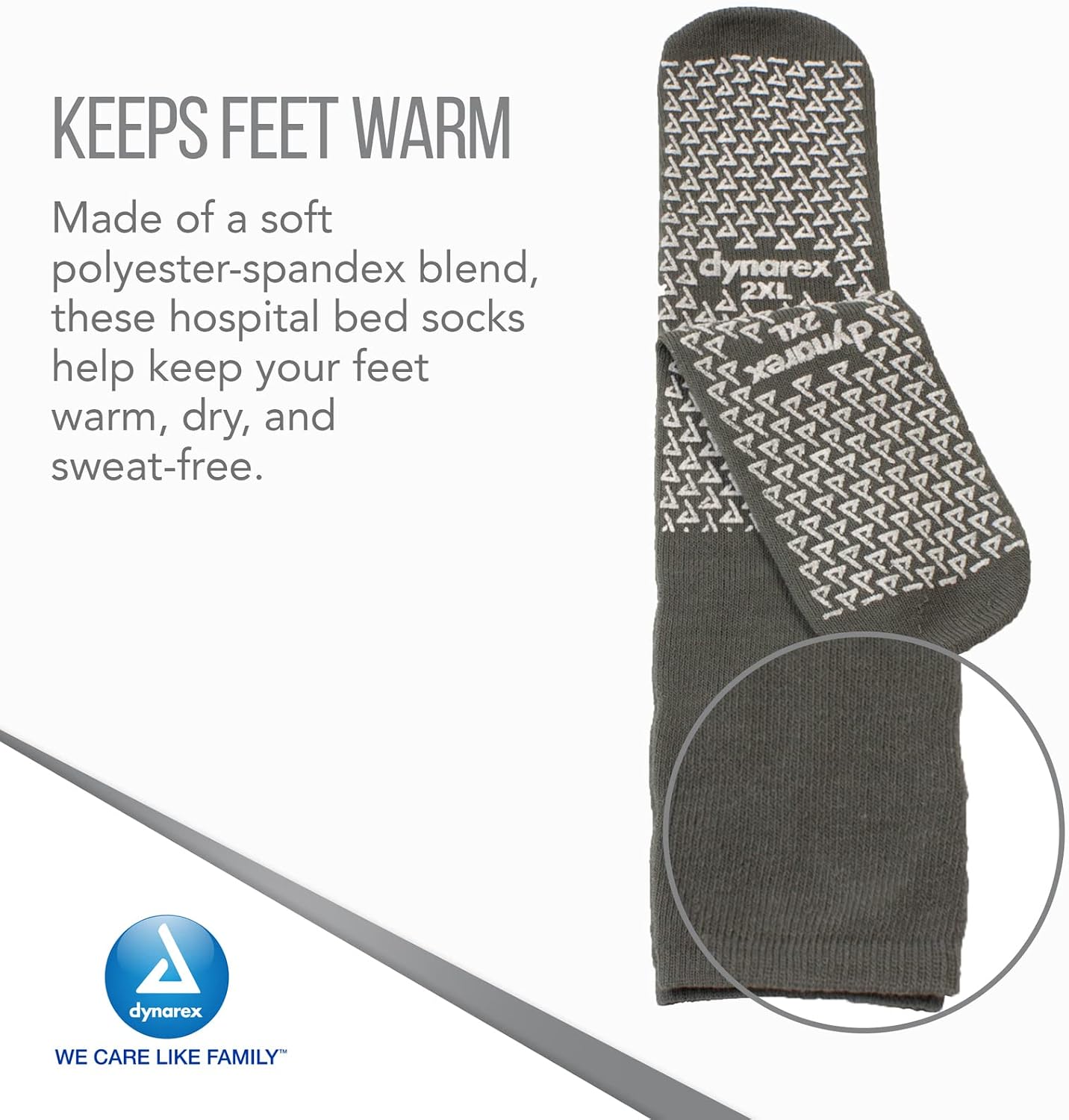 Dynarex Double Sided Non-Skid Socks - Non-Slip Hospital Slipper Socks with Grips, Unisex - Polyester-Spandex Blend - Warm, Fuzzy, No Latex - 2X-Large, 48 Pairs per Case