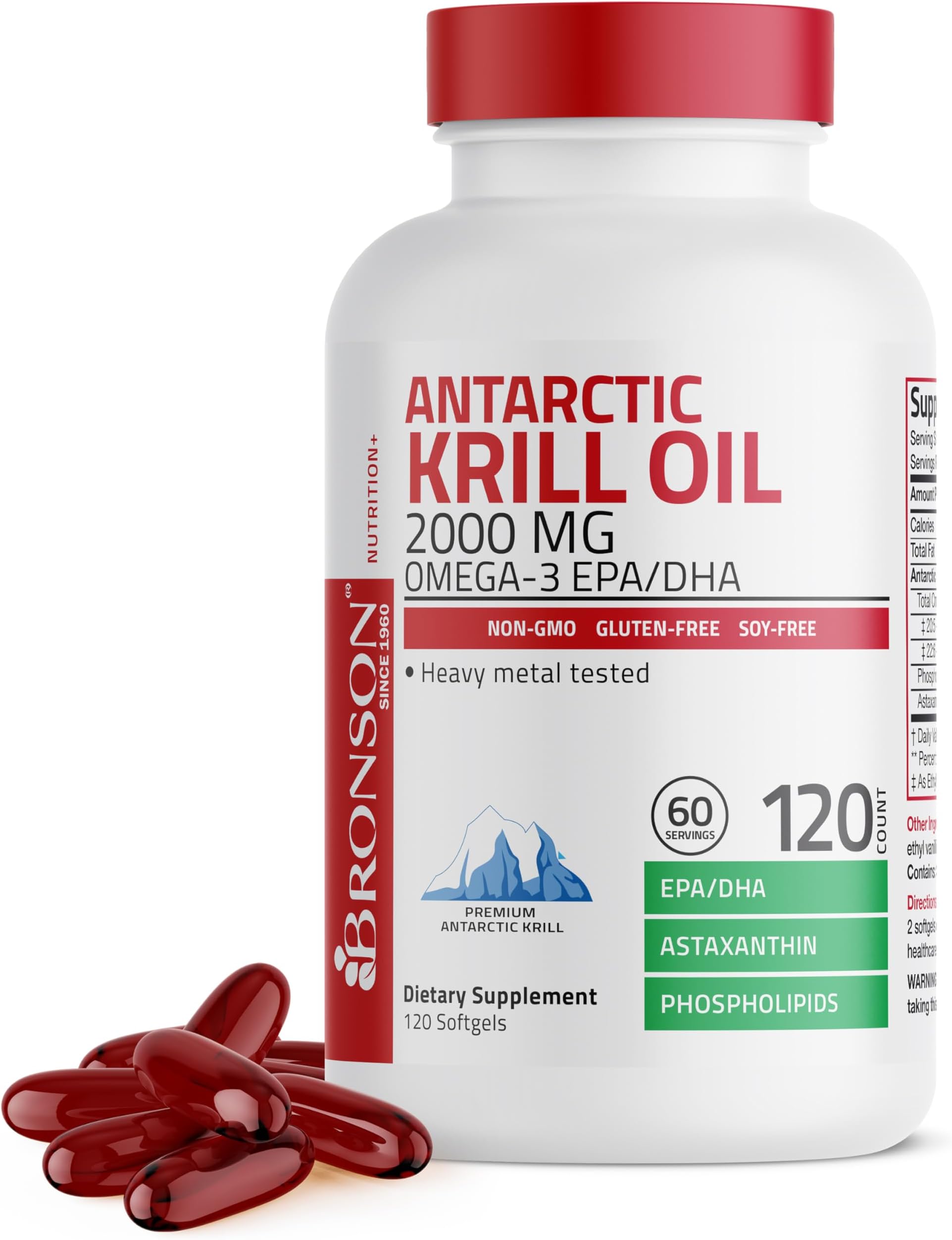 Bronson Antarctic Krill Oil 2000mg with Omega-3s EPA, DHA, Astaxanthin and Phospholipids 120 Softgels