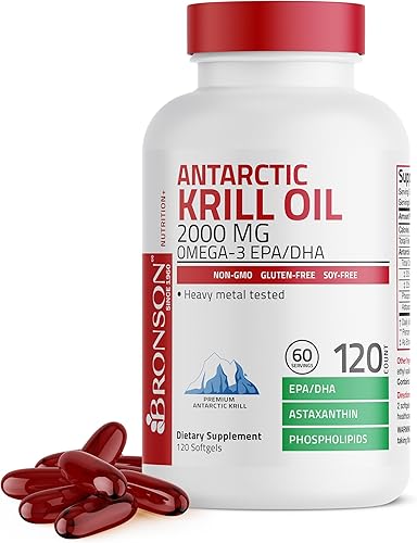Miniatura 9 de Bronson Aceite de krill antártico 2000 mg con omega-3 EPA, DHA, astaxantina y fosfolípidos, 250 cápsulas blandas (125 porciones)