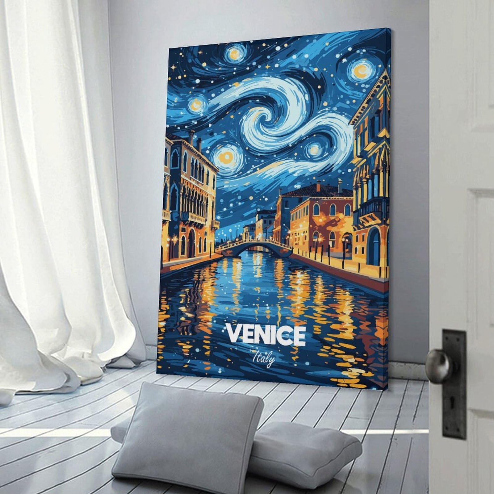 Junmoney Wall Picture Print Venice Italy Starry Night Art, 20x30inch(50x75cm), for Entrance Walls, Hall Decor Or Foyers, A Neat Decor Update for Hallways